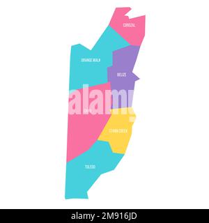 Belize political map of administrative divisions - districts. Colorful vector map with labels. Stock Vector