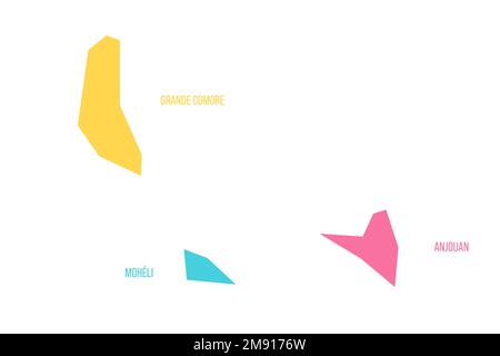 Comoros political map of administrative divisions - autonomous islands. Colorful vector map with labels. Stock Vector