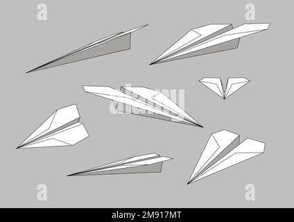 vector seamless pattern with line origami paper airplane Stock Vector