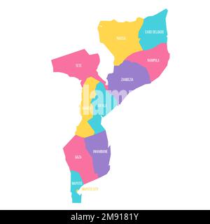 Mozambique political map of administrative divisions - provinces and capital city of Maputo. Colorful vector map with labels. Stock Vector