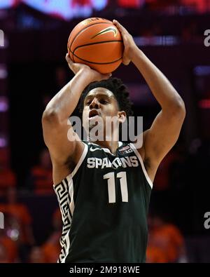 Michigan State's A.J. Hoggard (11) dribbles during the first half of an
