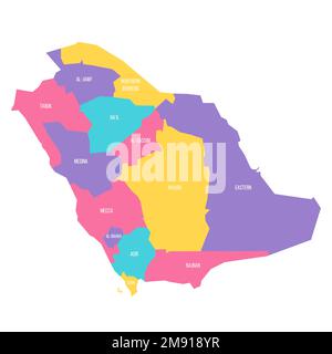 Saudi Arabia political map of administrative divisions - provinces or regions. Colorful vector map with labels. Stock Vector