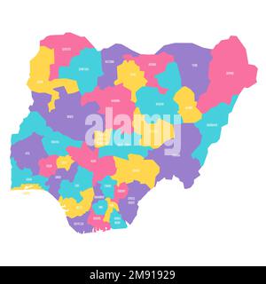 Nigeria political map of administrative divisions - states and federal capital territory. Colorful vector map with labels. Stock Vector