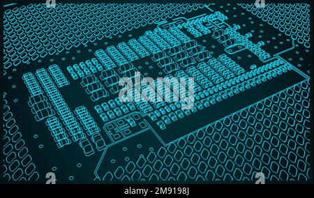 Stylized vector illustration of a modern central processing unit close up Stock Vector