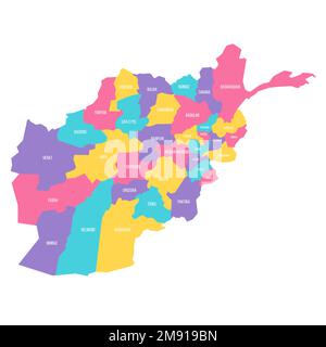 Afghanistan political map of administrative divisions - provinces. Colorful vector map with labels. Stock Vector
