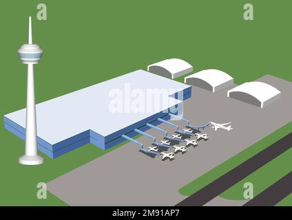 man woman waiting takeoff in airport hall departure lounge passengers terminal check interior flat banner copy space vector illustration Stock Vector