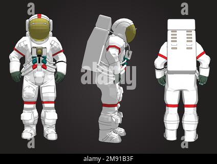 Set of astronauts making gestures of approval isolated on a white background. Thumbs up signs. Like, agreement poses. Stock Vector