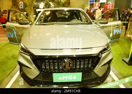 GREATER NOIDA, INDIA - JANUARY 13, 2023: MG eMG6 car is on display at Auto Expo 2023 car show at India Expo Mart, Greater Noida in India. Stock Photo