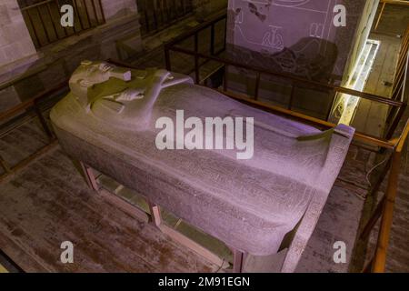 LUXOR, EGYPT - FEB 20, 2019: Sarcophagus of Merenptah tomb in the Valley of the Kings at the Theban Necropolis, Egypt Stock Photo