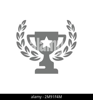 Winner cup and laurel wreath vector icon. Trophy award with star filled symbol. Stock Vector