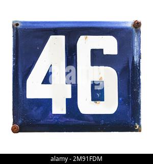 old house address number plate digits 46, isolated Stock Photo