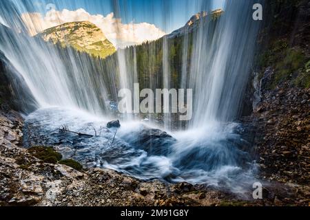 The Fanes waterfalls (Cascate di Fanes). The Ampezzo Dolomites. Italian Alps. Europe. Stock Photo