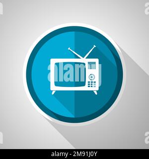 Retro television, tv and video screen symbol, flat design vector blue icon with long shadow Stock Vector