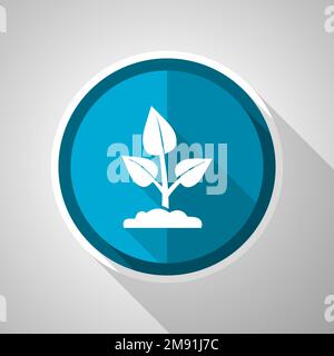 Nature plant, organic, ecology symbol, flat design vector blue icon with long shadow Stock Vector