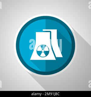 Nuclear power plant symbol, flat design vector blue icon with long shadow Stock Vector