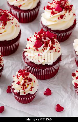 Red velvet cupcakes on a marble board Stock Photo