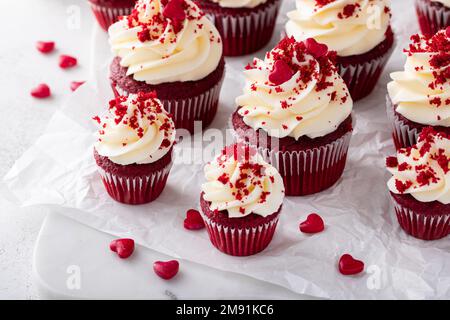 Red velvet cupcakes on a marble board Stock Photo