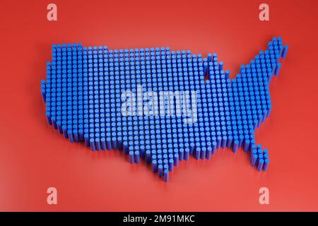 USA map with blue columns on red background. 3d illustration. Stock Photo