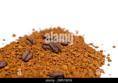 Instant coffee beans against a white background Stock Photo