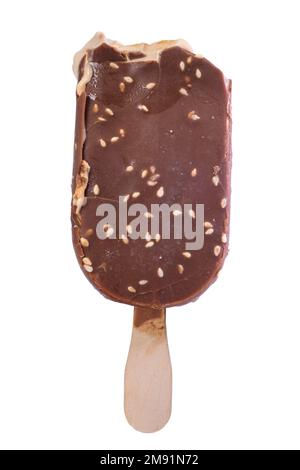 Bitten chocolate popsicle ice cream isolated on white background with clipping path Stock Photo