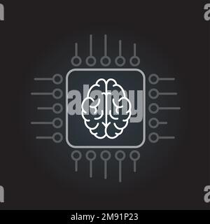 cpu computer outline chip sign icon with brain Stock Vector