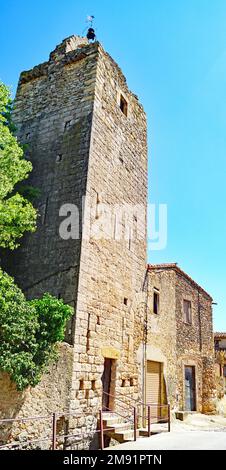 Panoramic of Peratallada, municipality of Forallac, Baix Ampurdán, Girona, Catalunya, Spain, Europe Stock Photo