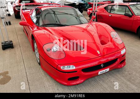 Three-quarters Front View  of a red Ferrari F50, at the 2022 Silverstone Classic Classic Stock Photo