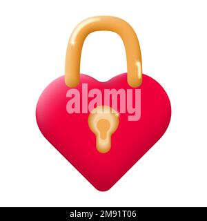 Closed heart in the shape of a padlock. Symbol of love Happy Valentines Day. Red lock heart 3d isolated on white background. Vector illustration. Stock Vector