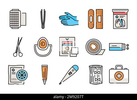 First aid. Medical help. UI UX GUI design element. Editable stroke. Stock Vector