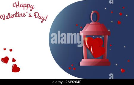 Fairy lantern with two hearts. Nice design for invitation, greeting card or more. Illustration, Valentines Day concept. Stock Vector