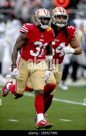 San Francisco 49ers linebacker Fred Warner (54) reacts during an NFL  football game against the Arizona Cardinals, Sunday, Jan.8, 2023, in Santa  Clara, Calif. (AP Photo/Scot Tucker Stock Photo - Alamy