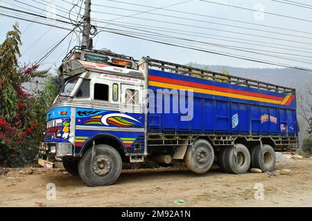 Tata truck, Colourful decorated truck, Nepal, Asia Stock Photo