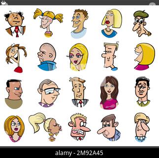 Cartoon illustration of funny people characters faces and moods set Stock Vector