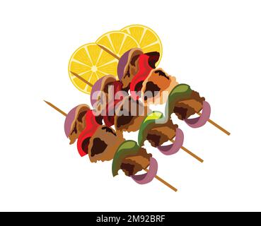 Chicken Tikka Skewers Indian and Pakistani food vector illustration Stock Vector