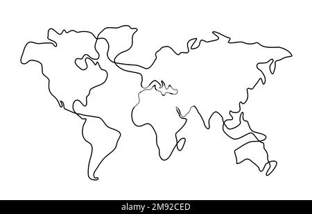 Hand drawn scribble line art world map isolated on whitebackground. Stock Vector