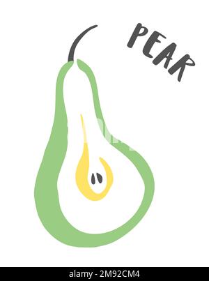 Pear hand painted with ink brush isolated on white background Stock Vector