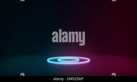 Neon colored glowing two circle frame lying in darkness Stock Photo