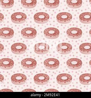 Pattisserie background, lollipop, cake slice, candy and ice cream elements on pink and purple backtround, seamless pattern Stock Vector