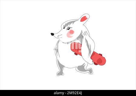 white rat with skating board Stock Vector