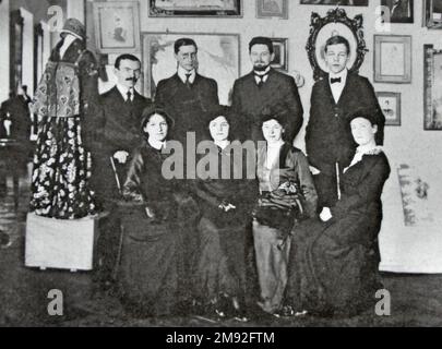 Photo of members of the Northern Society of Fine Art Lovers at their exibition in 1913-1914. Ivan Fedyshin, left, standing. Stock Photo