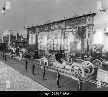 The First International Automobile Exhibition at the Mikhailovsky Manege in May 1907. Renault brothers' cars - exhibits ca.  1907 Stock Photo