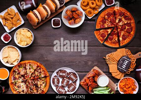 Super Bowl Or Football Theme Food Table Scene Top View On