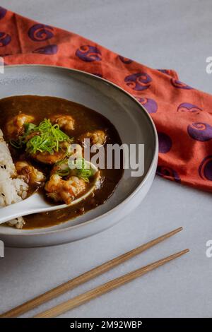 Japanese curry rice with shrimps Stock Photo