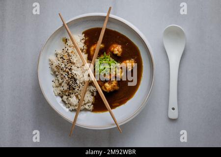 Japanese curry rice with shrimps Stock Photo