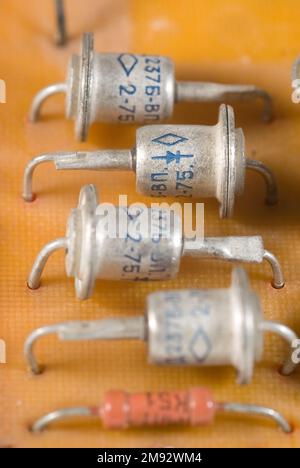 Vintage diodes radio components on circuit board Stock Photo