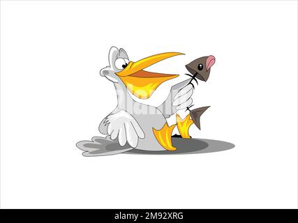 Ppelican bird holding fish vector illustration Stock Vector