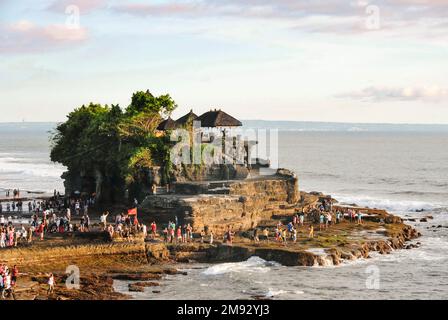 Tanah Lot temple was built to worship Bhatara Segara, or the sea God. Stock Photo