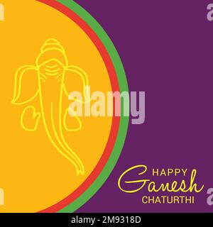 A painted elephant card for Ganesh Chaturthi festival of India isolated on a purple background Stock Vector