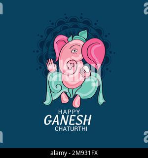 A painted elephant card for Ganesh Chaturthi festival of India isolated on a blue background Stock Vector