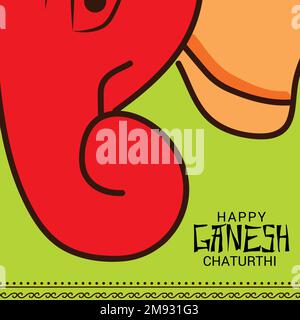 A painted elephant card for Ganesh Chaturthi festival of India isolated on a green background Stock Vector